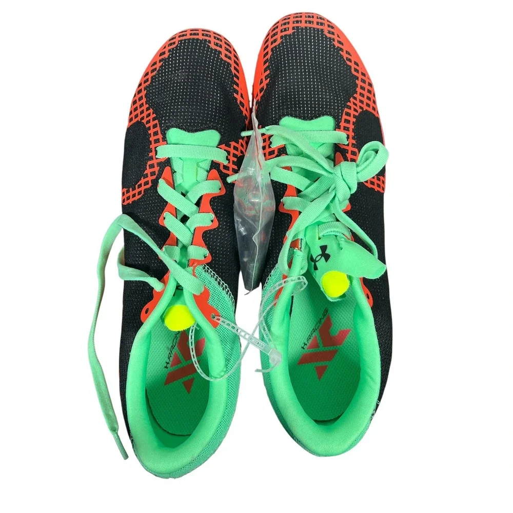 New Under Armour Mens XC Racing Spike Running Shoes Black Orange Green Size 11.5